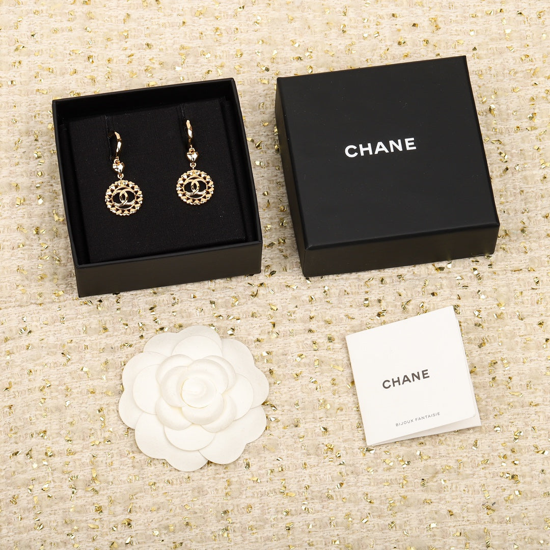 Chanel Double C Multi Heart Gold Drop Earrings