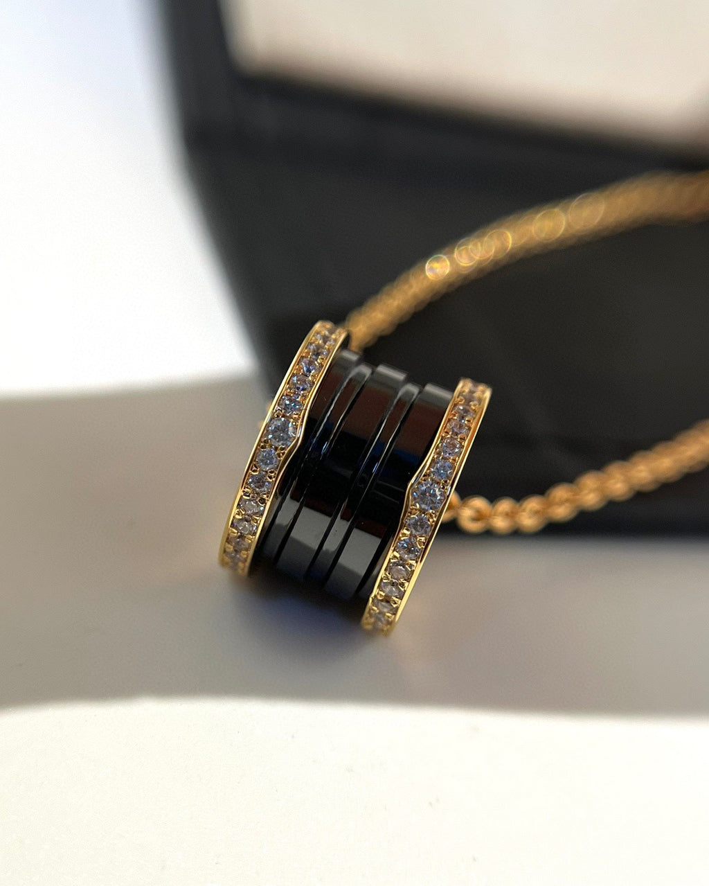 BVLGARI ZERO 1 BLACK CERAMIC DIAMOND PINK GOLD NECKLACE
